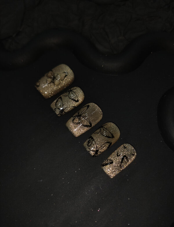 Black & Gold Butterfly Dance Nails - Image 3