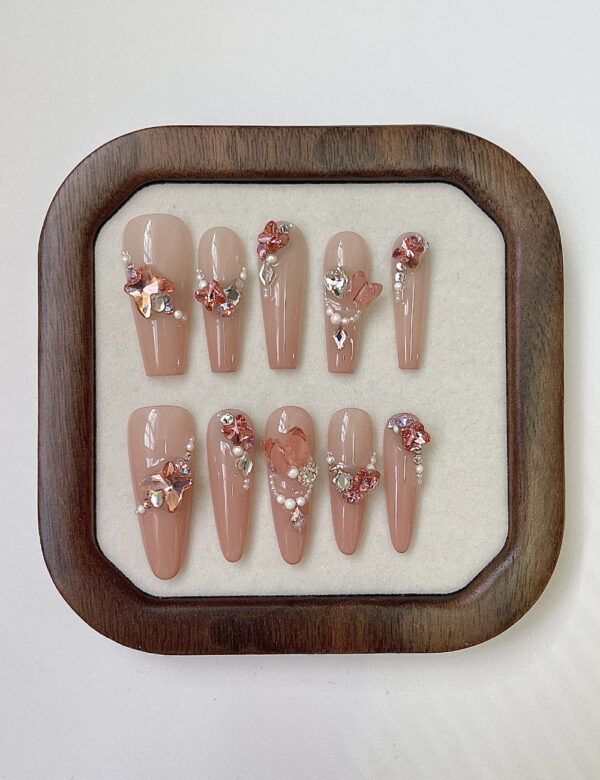 Peach Blossom Crystal Nails