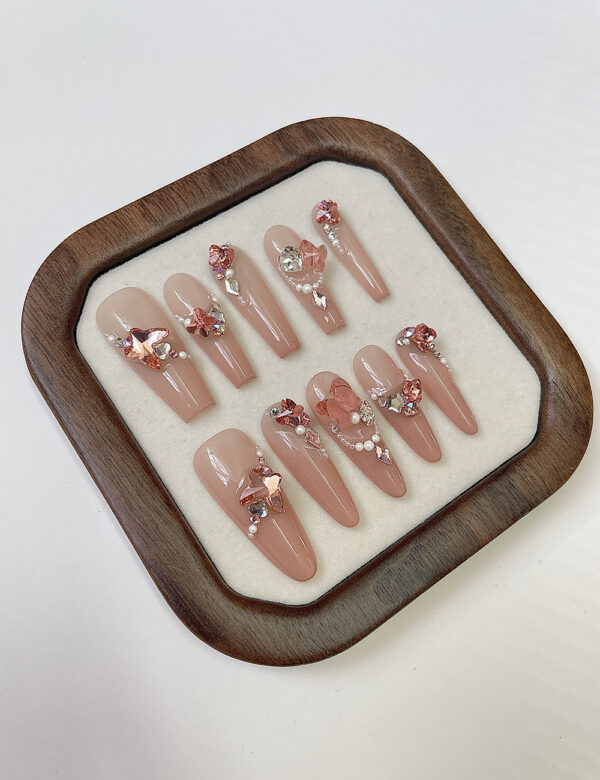 Peach Blossom Crystal Nails - Image 2