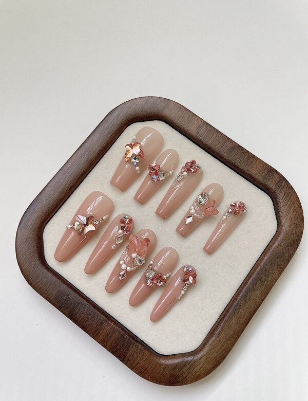 Peach Blossom Crystal Nails - Image 3