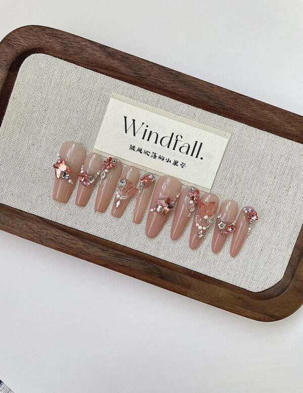 Peach Blossom Crystal Nails - Image 4